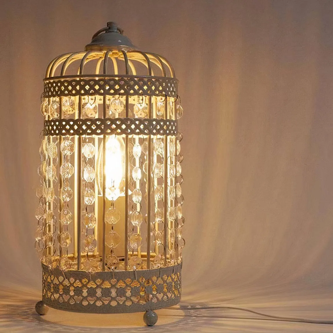 Zoe Charming Birdcage Iron Table Lamp - White, 300mm High, PL0018