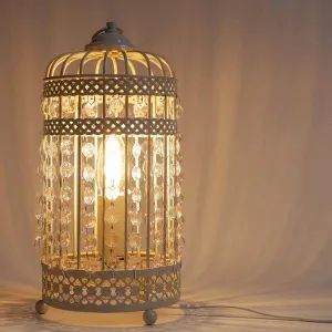 Zoe Charming Birdcage Iron Table Lamp - White, 300mm High, PL0018