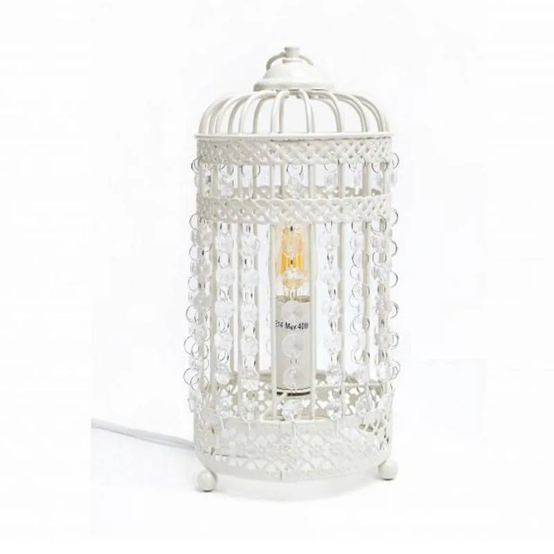 Zoe Charming Birdcage Iron Table Lamp - White, 300mm High, PL0018